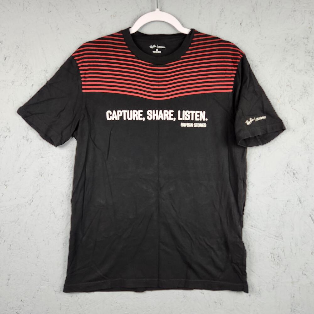 Ray Ban Meta Shirt Mens Medium Black Red Stripe Capture Share Listen Graphic